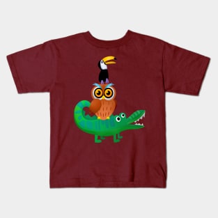 Tower animals crocodile owl toucan Kids T-Shirt